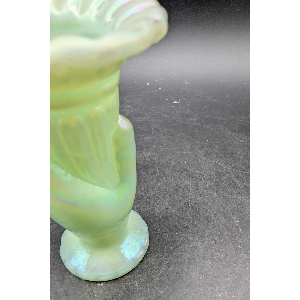 Fenton Glass Hand Vase Celadon Green Iridescent 1997 National Sales Meeting 4in